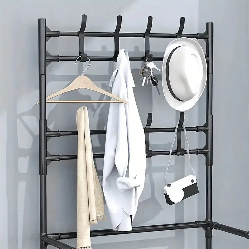 4-Tier Metal Coat and Shoe Rack - Black