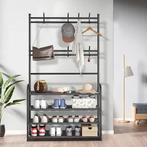 4-Tier Metal Coat and Shoe Rack - Black