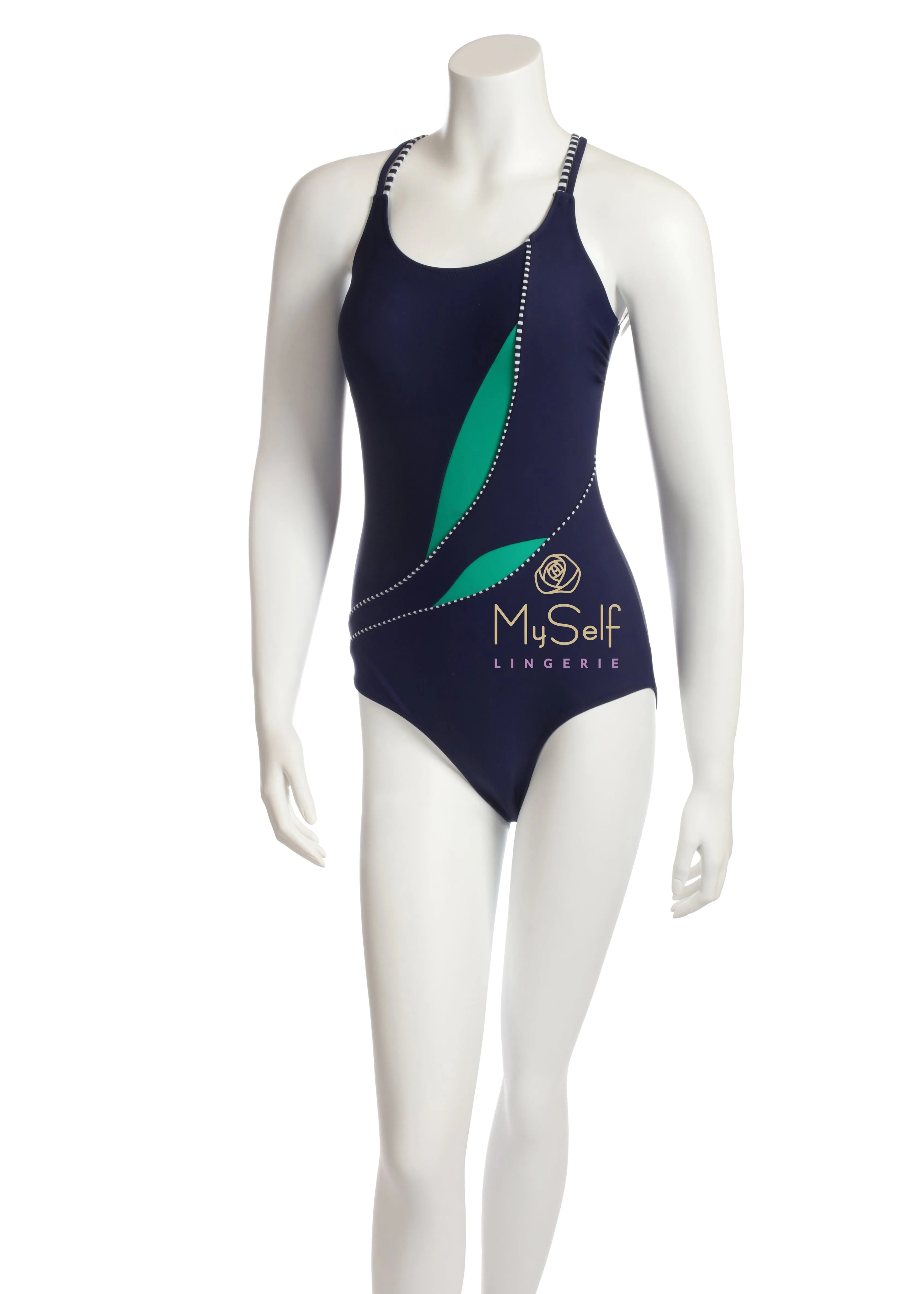 50750 Green Leaves Navy Bathing Suit