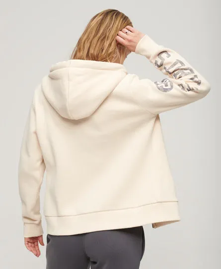 Athletic College Zip Up Hoodie - Oatmeal Beige