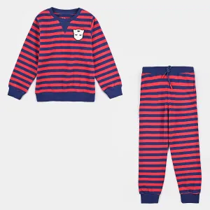 Boys Cotton Terry 2 Piece Suit Transformer-Navy Red