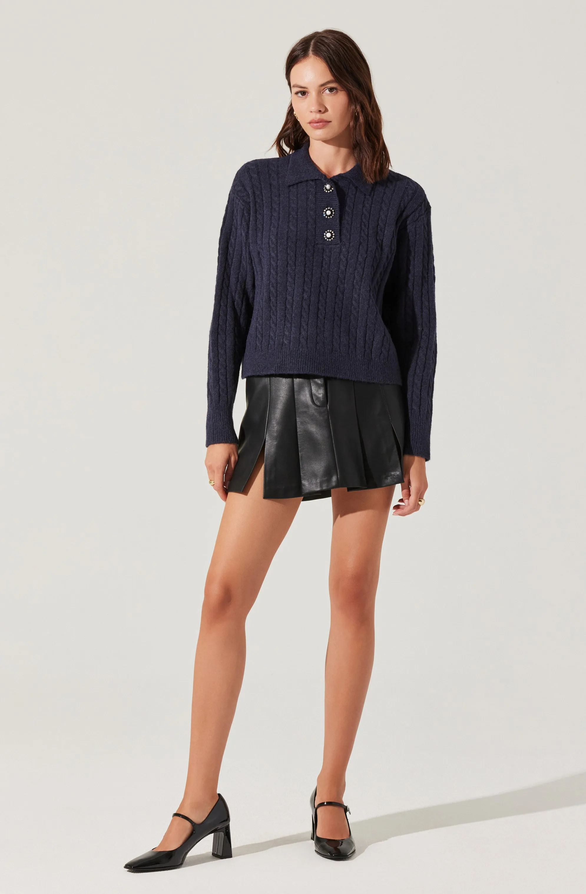 Cable Knit Polo Sweater