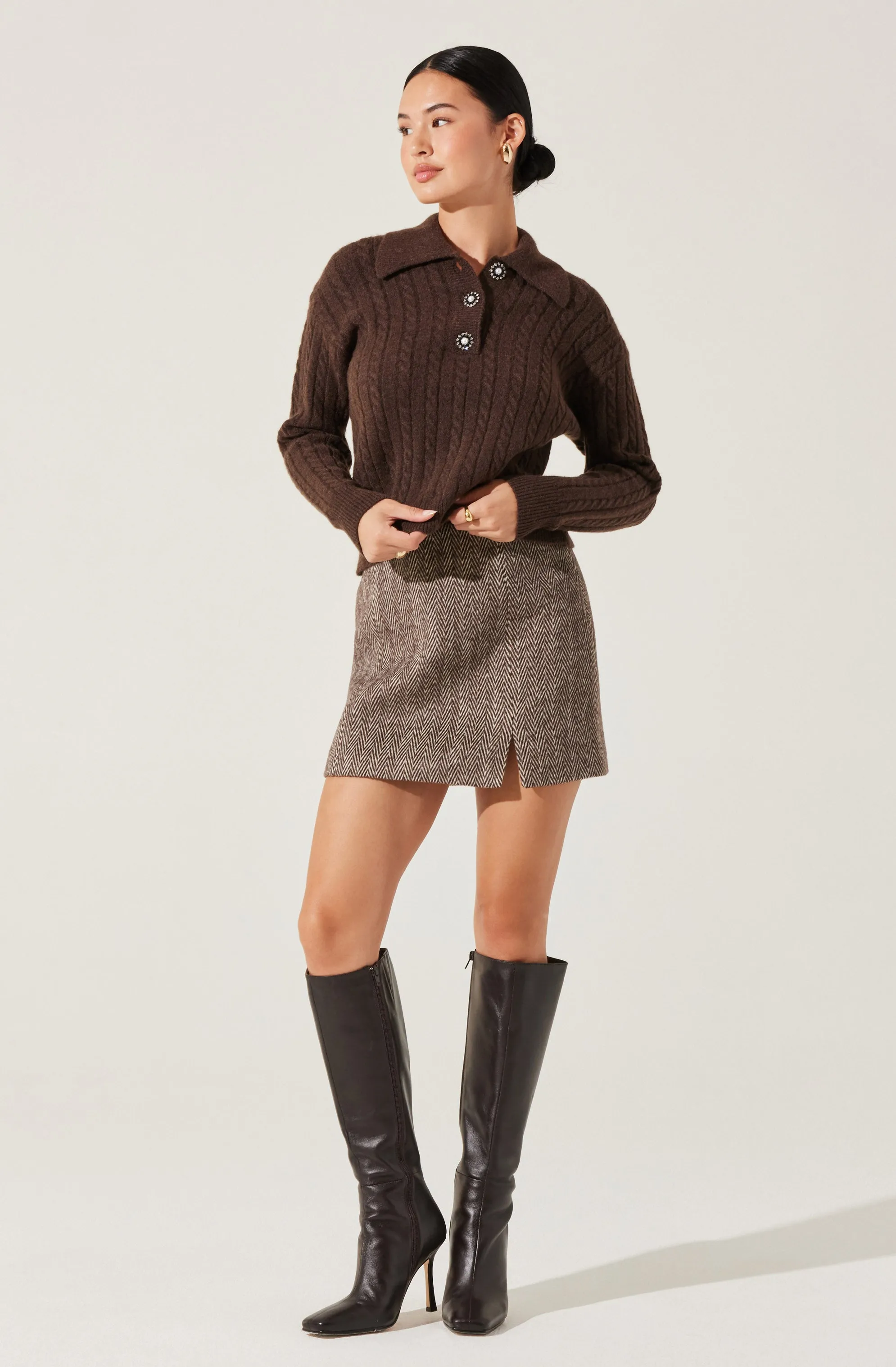 Cable Knit Polo Sweater