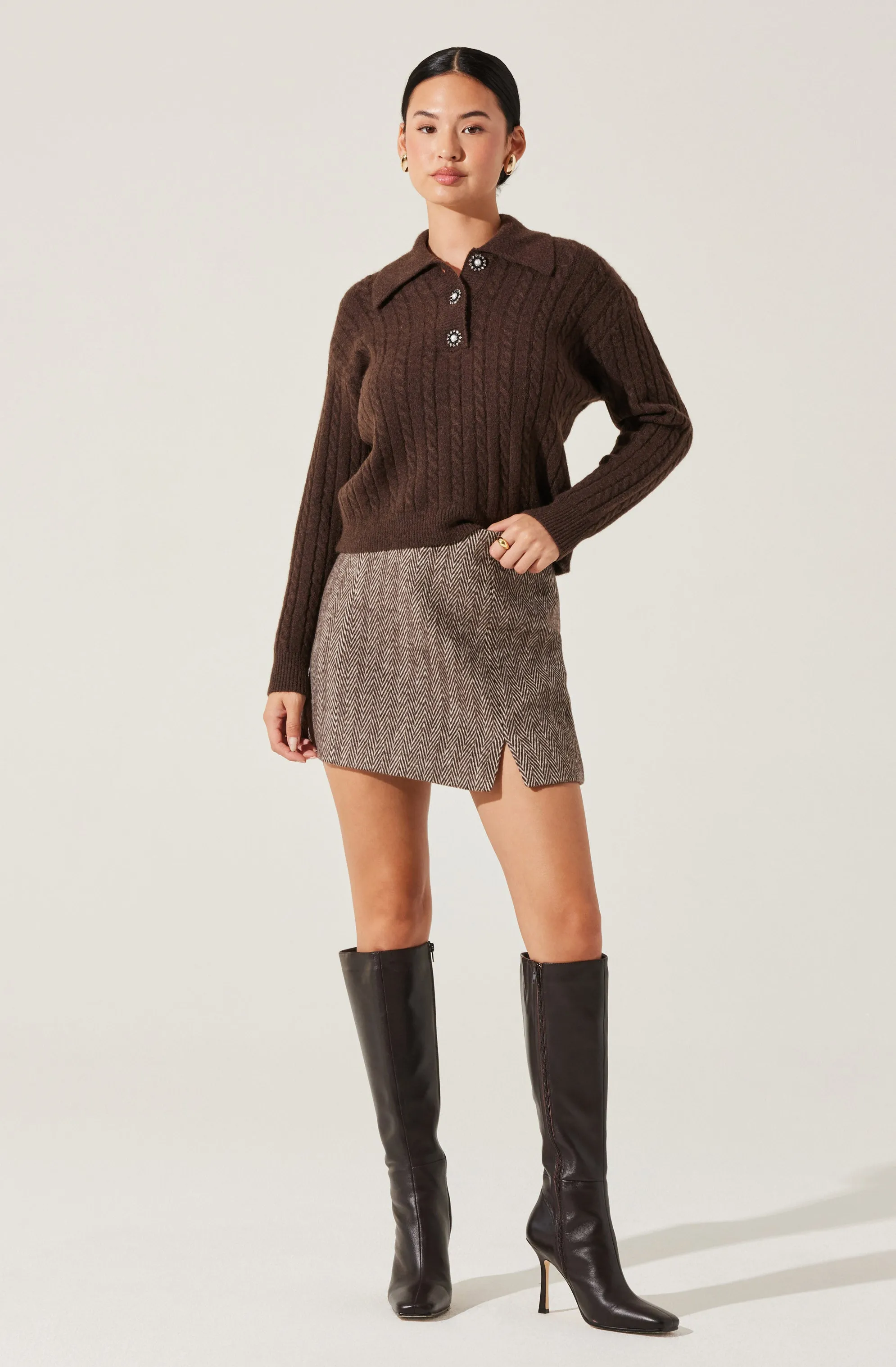 Cable Knit Polo Sweater