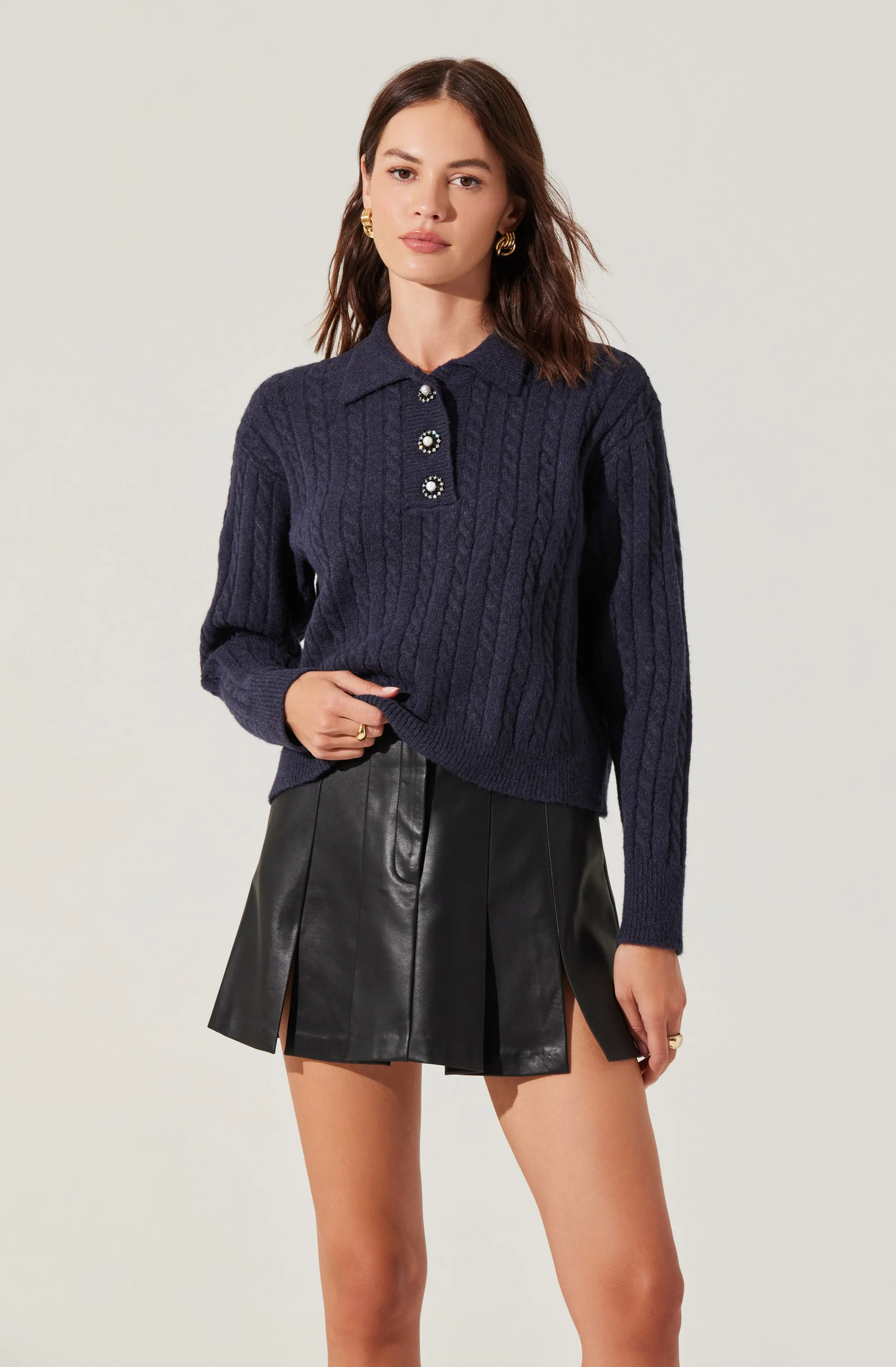 Cable Knit Polo Sweater