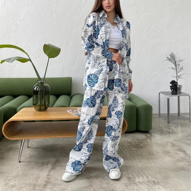 Casual Floral Shirt Wide Leg Pants Set