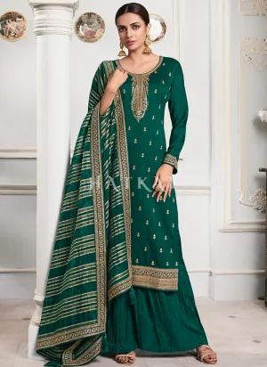 Dark Green Embroidered Palazzo Style Suit