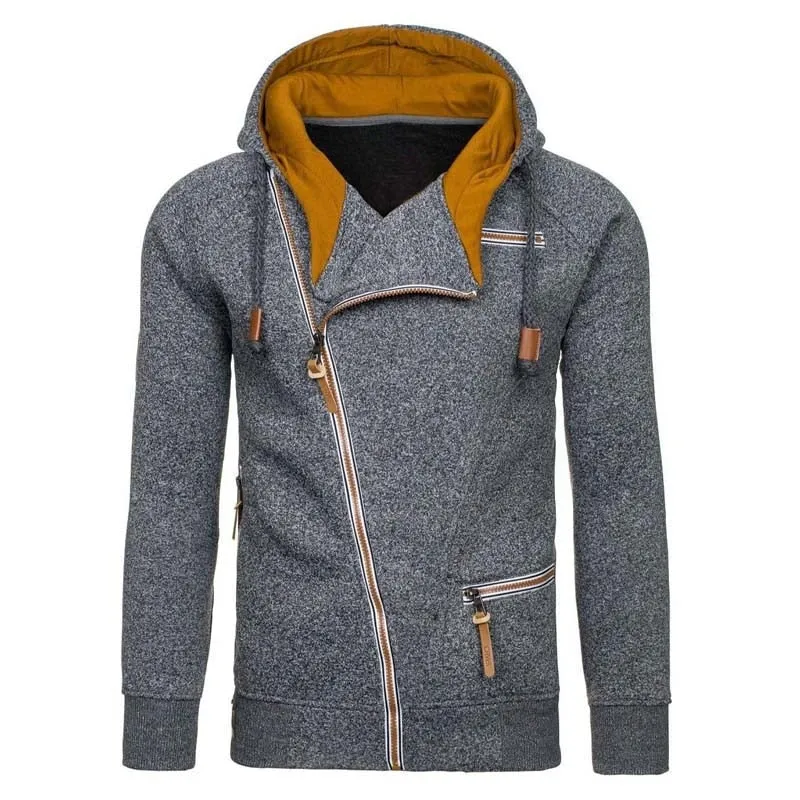 Diagonal zip Casual Long Sleeve Hoodie for Men