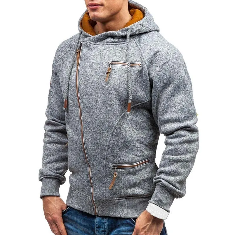 Diagonal zip Casual Long Sleeve Hoodie for Men