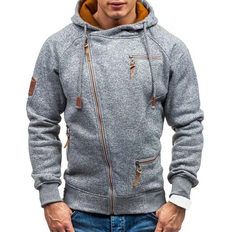 Diagonal zip Casual Long Sleeve Hoodie for Men