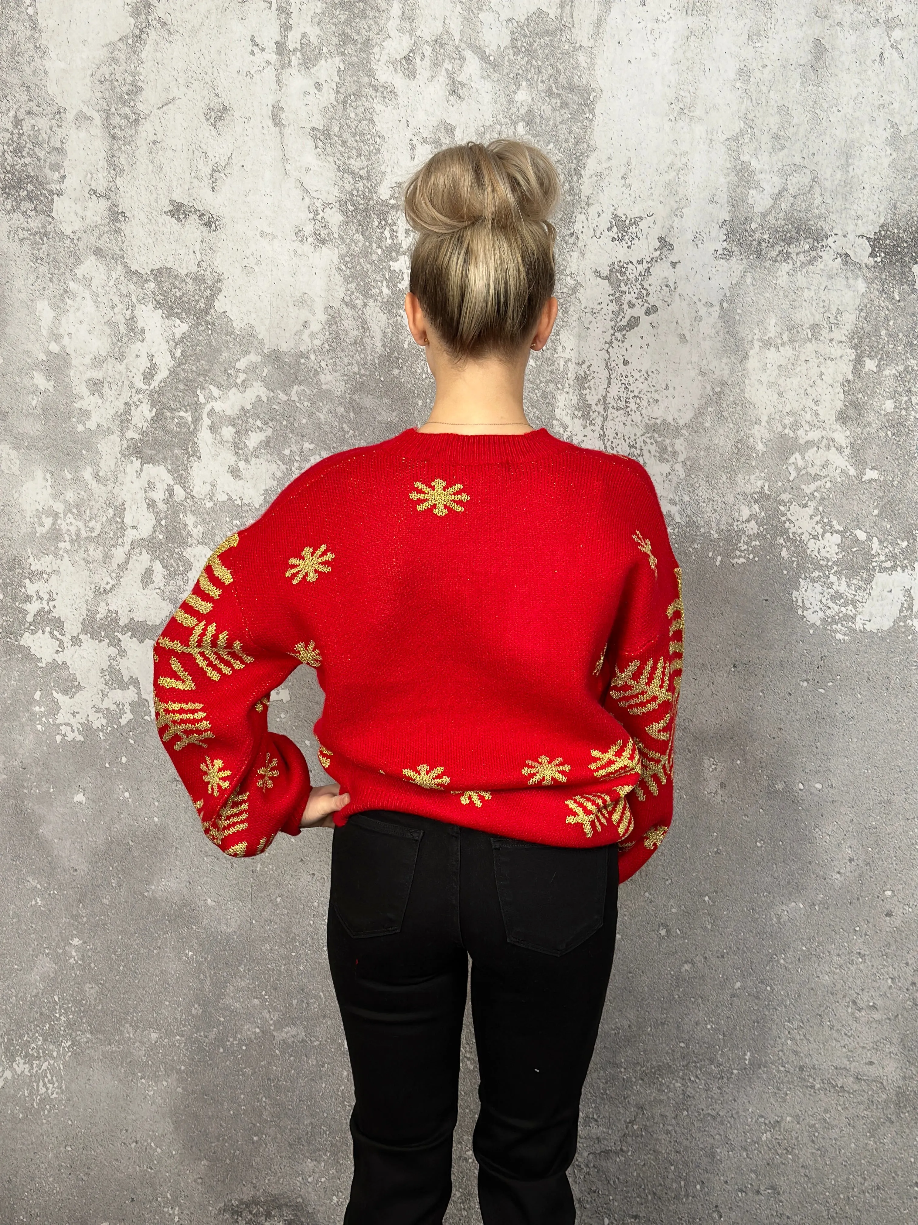 DOORCRASHER - Red Snowfall Metallic Snowflake Sweater (Small - 2X) - FINAL SALE