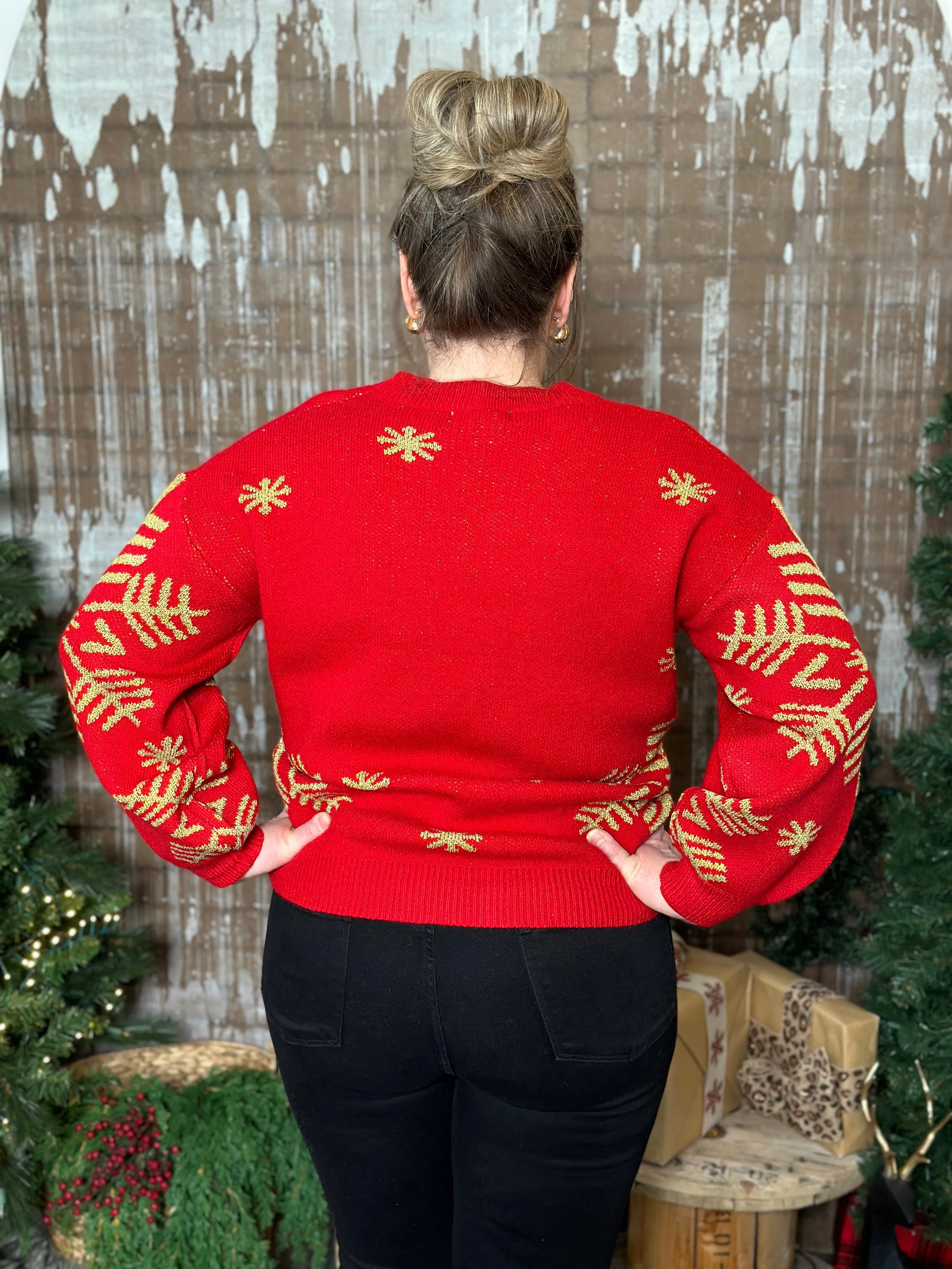 DOORCRASHER - Red Snowfall Metallic Snowflake Sweater (Small - 2X) - FINAL SALE