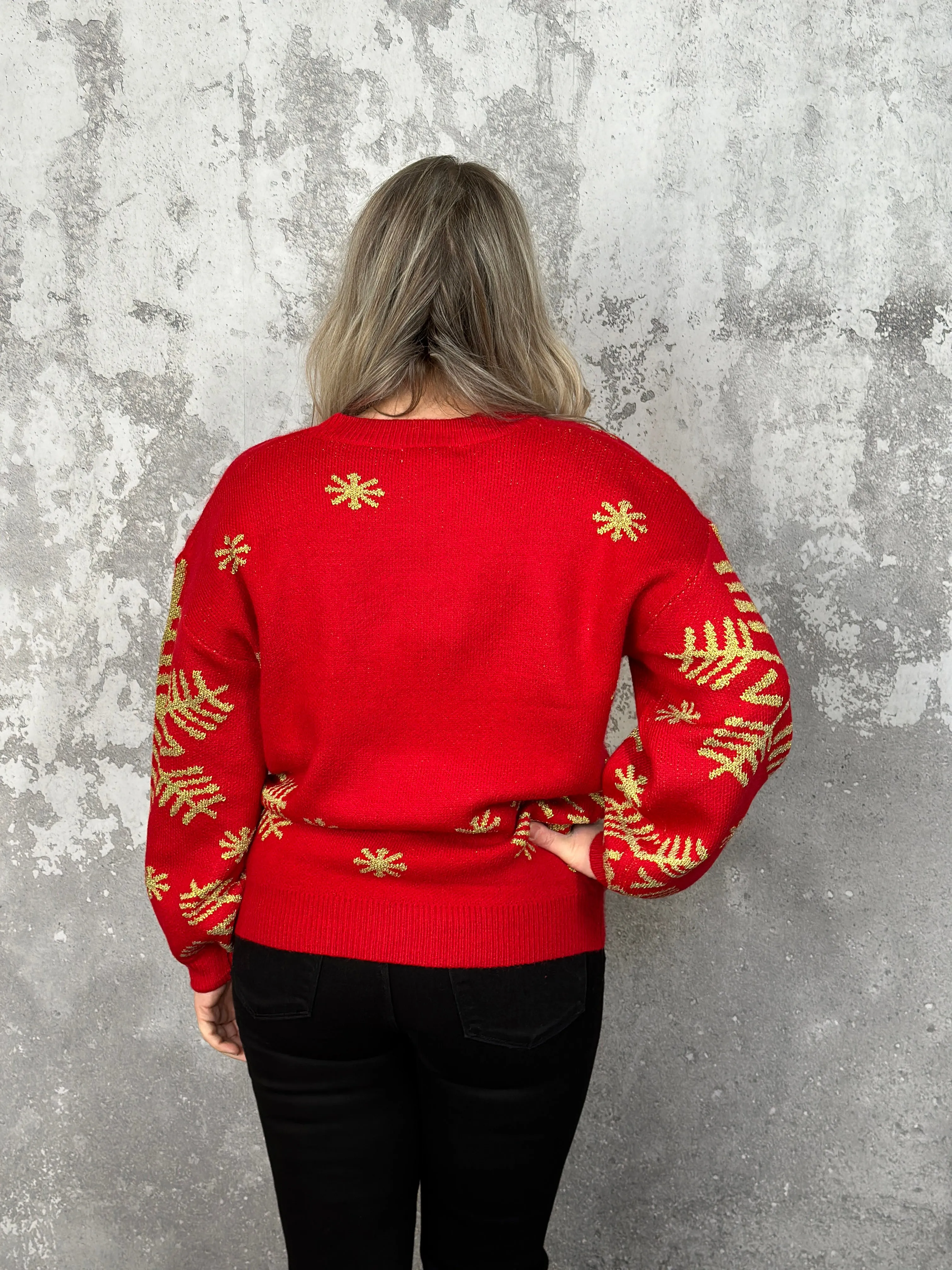 DOORCRASHER - Red Snowfall Metallic Snowflake Sweater (Small - 2X) - FINAL SALE