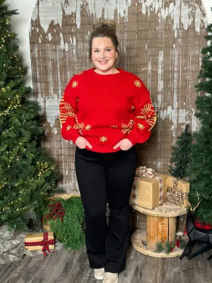 DOORCRASHER - Red Snowfall Metallic Snowflake Sweater (Small - 2X) - FINAL SALE