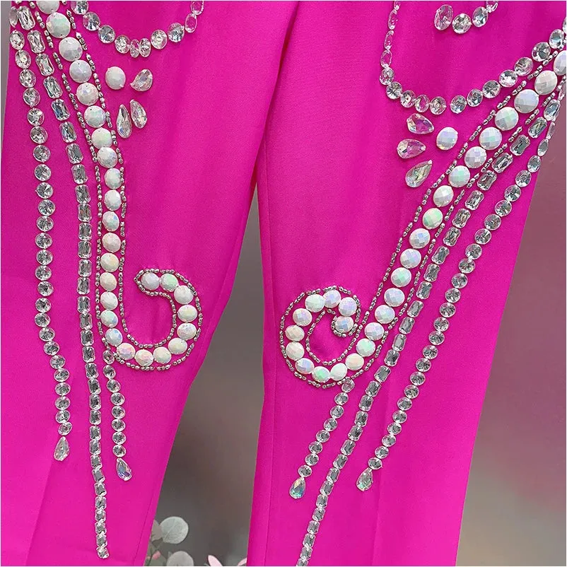 EM Crystals Beading Blazer Pants Sets