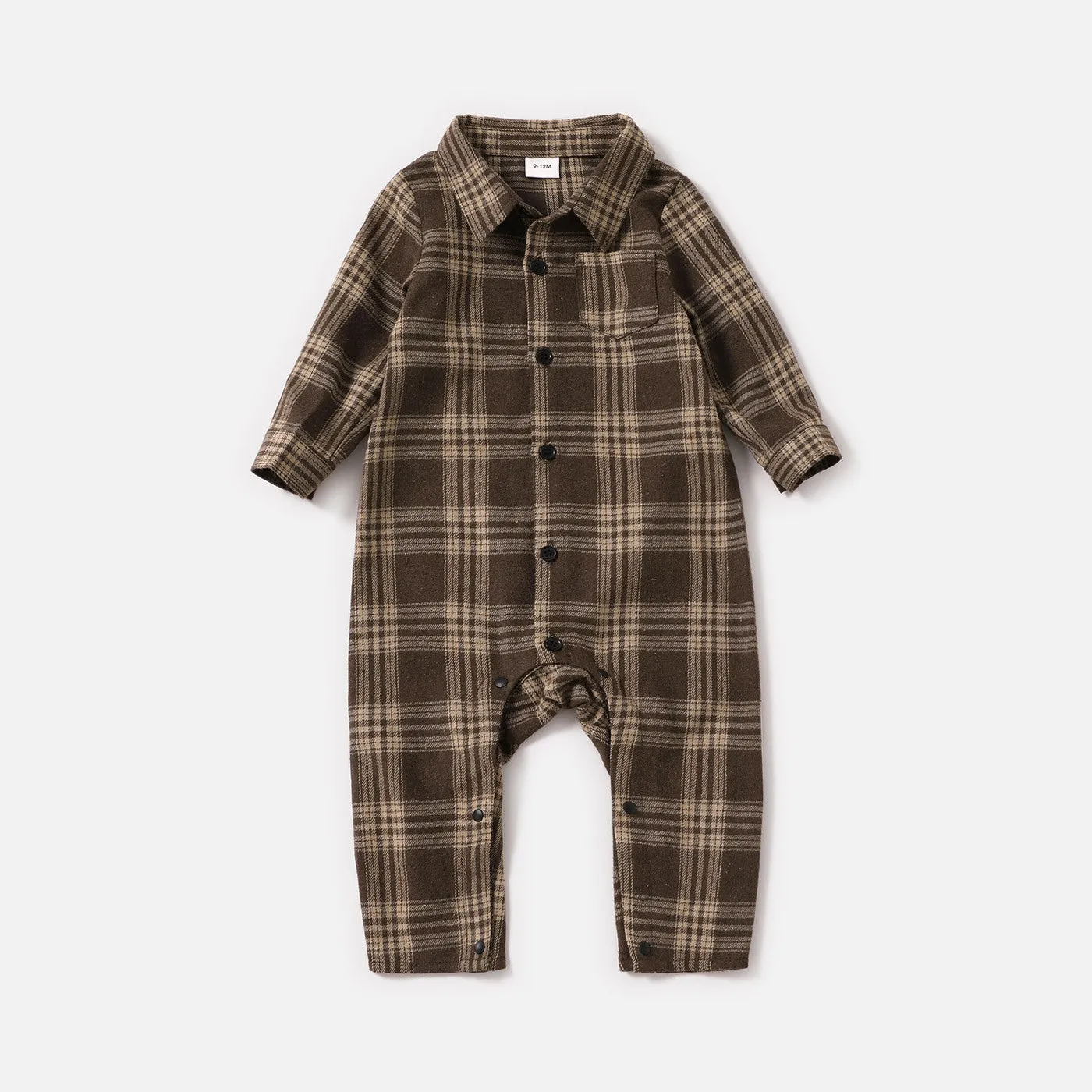 Family Matching Brown Plaid Print Long-sleeve Family Dresses and Shirts Sets