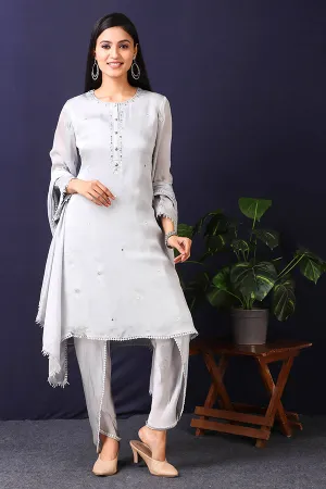 Grey Pakistani Suit With Mirror Work