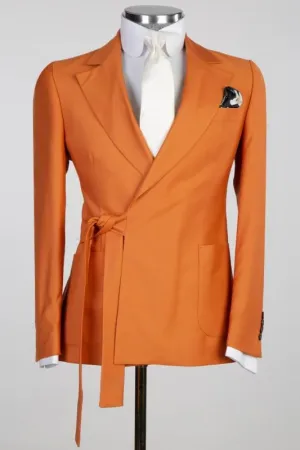 Lennon Stylish Orange Notched Lapel Two-Piece Prom Outfit