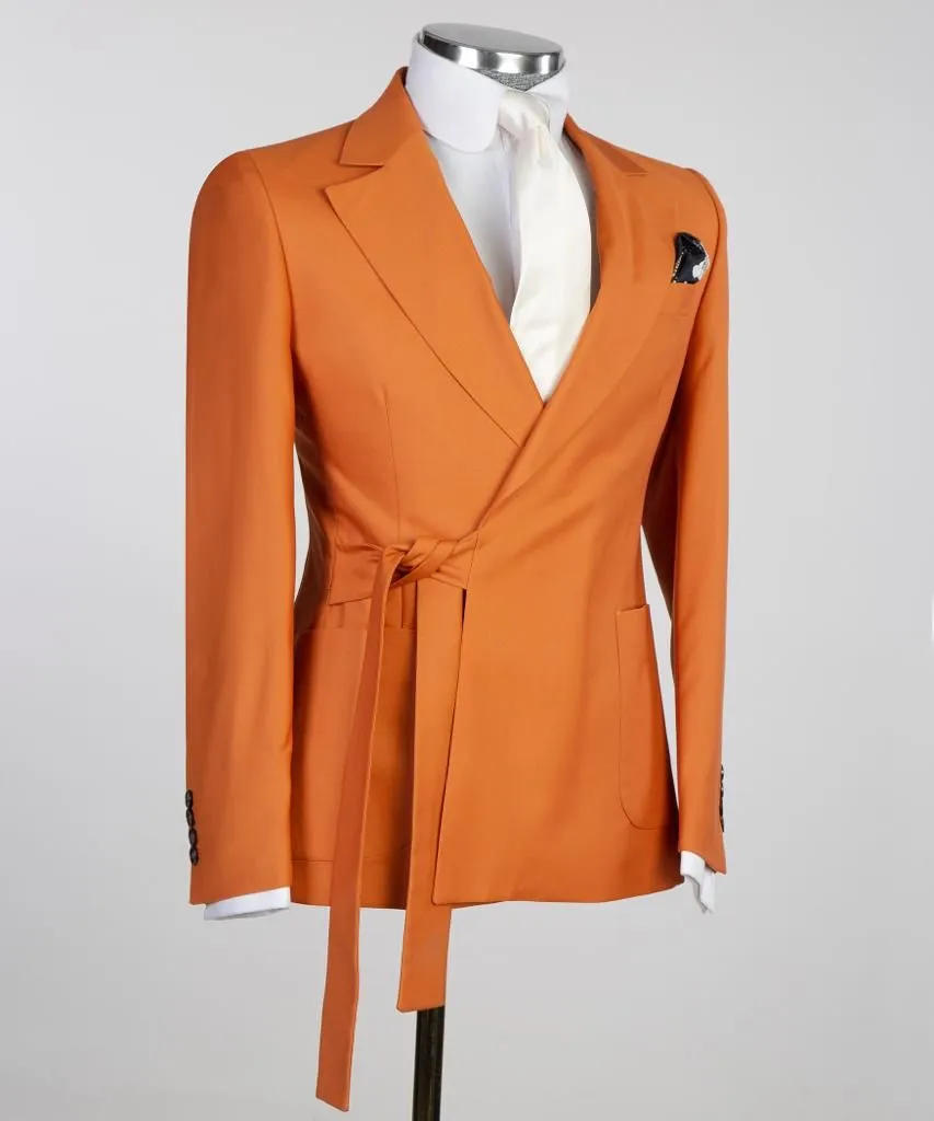 Lennon Stylish Orange Notched Lapel Two-Piece Prom Outfit