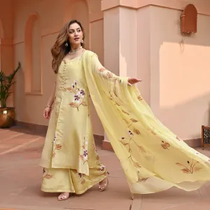 Light Yellow Tissue Silk Suit set