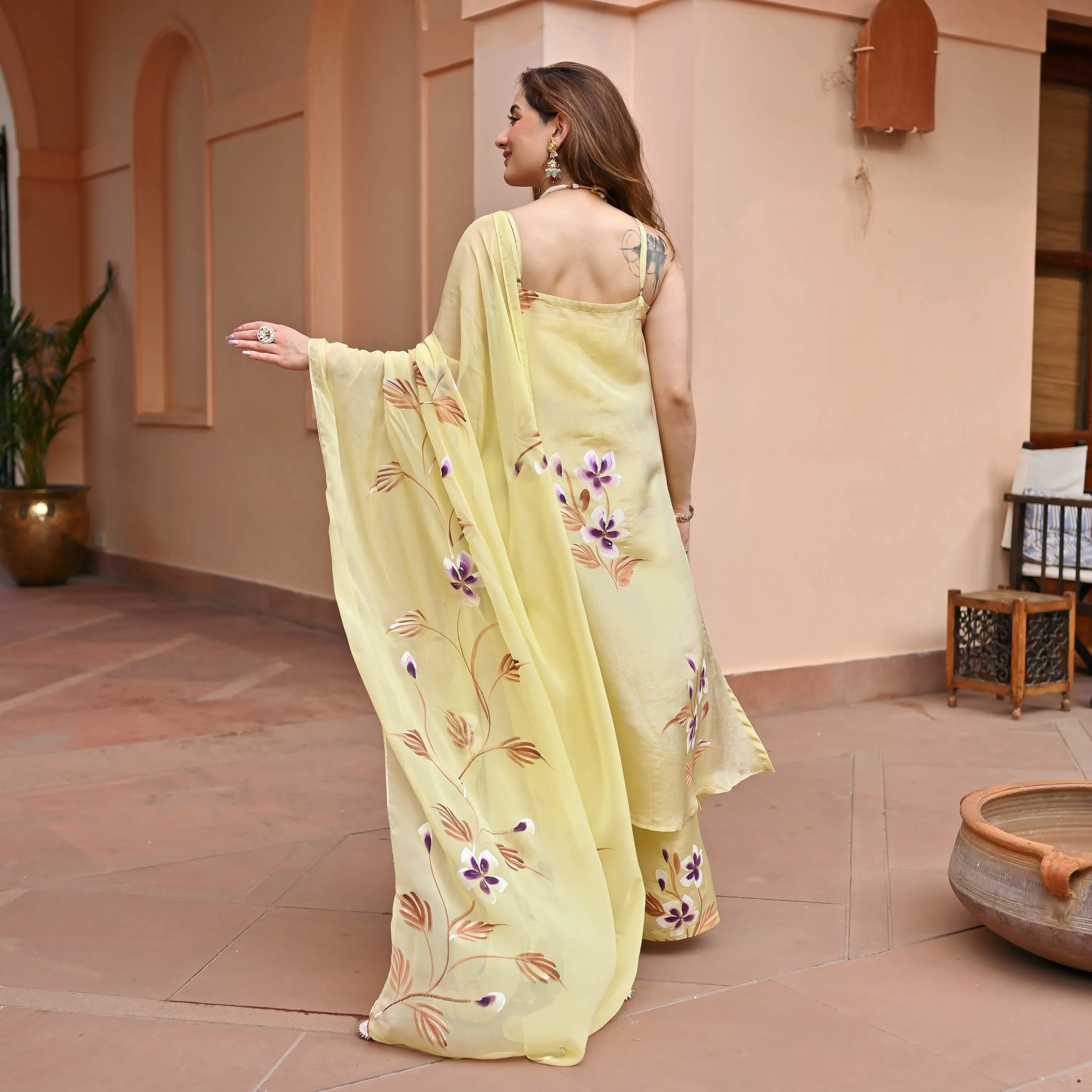 Light Yellow Tissue Silk Suit set