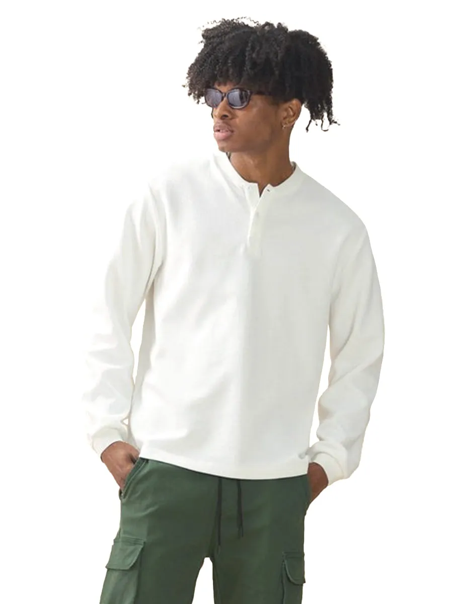 Long Sleeve Thermal Henley - White