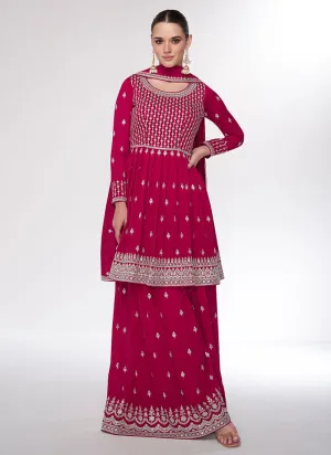 Magenta Sequence Embroidery Wedding Gharara Style Suit