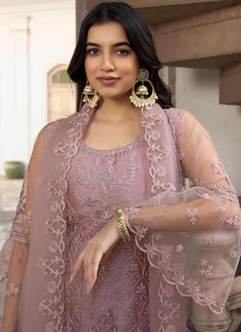 Mauve Purple Embroidery Pakistani Pant Style Suit