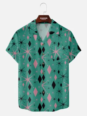 Men’s Mid-Modern Art Camp Collar Short Sleeve Shirt - Color-Block Diamond Geometric Print