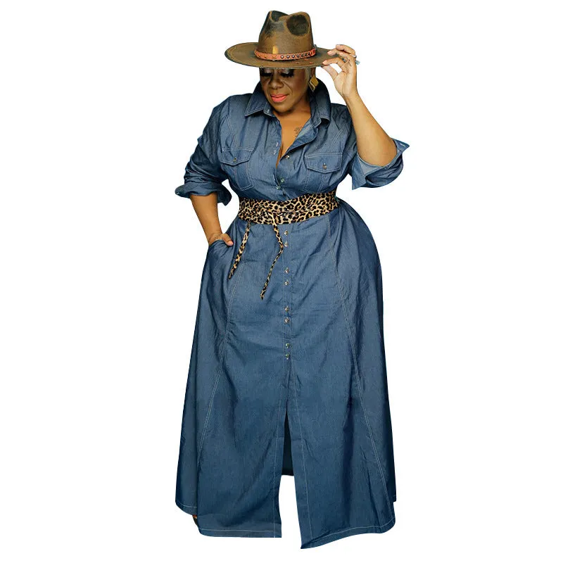 Newest Washing Long Sleeve Individuality Women's Denim Dress Long Coats