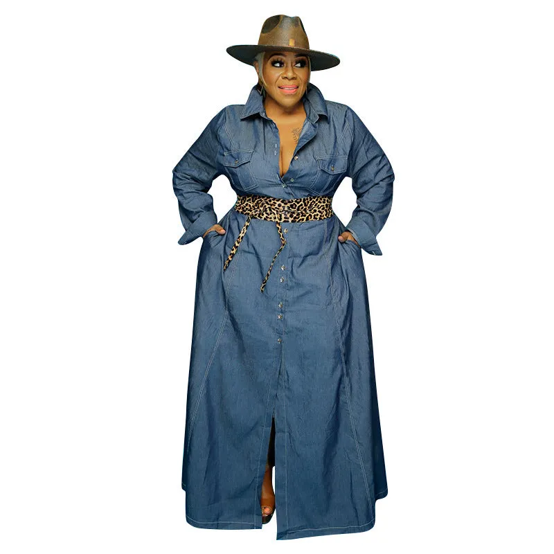 Newest Washing Long Sleeve Individuality Women's Denim Dress Long Coats