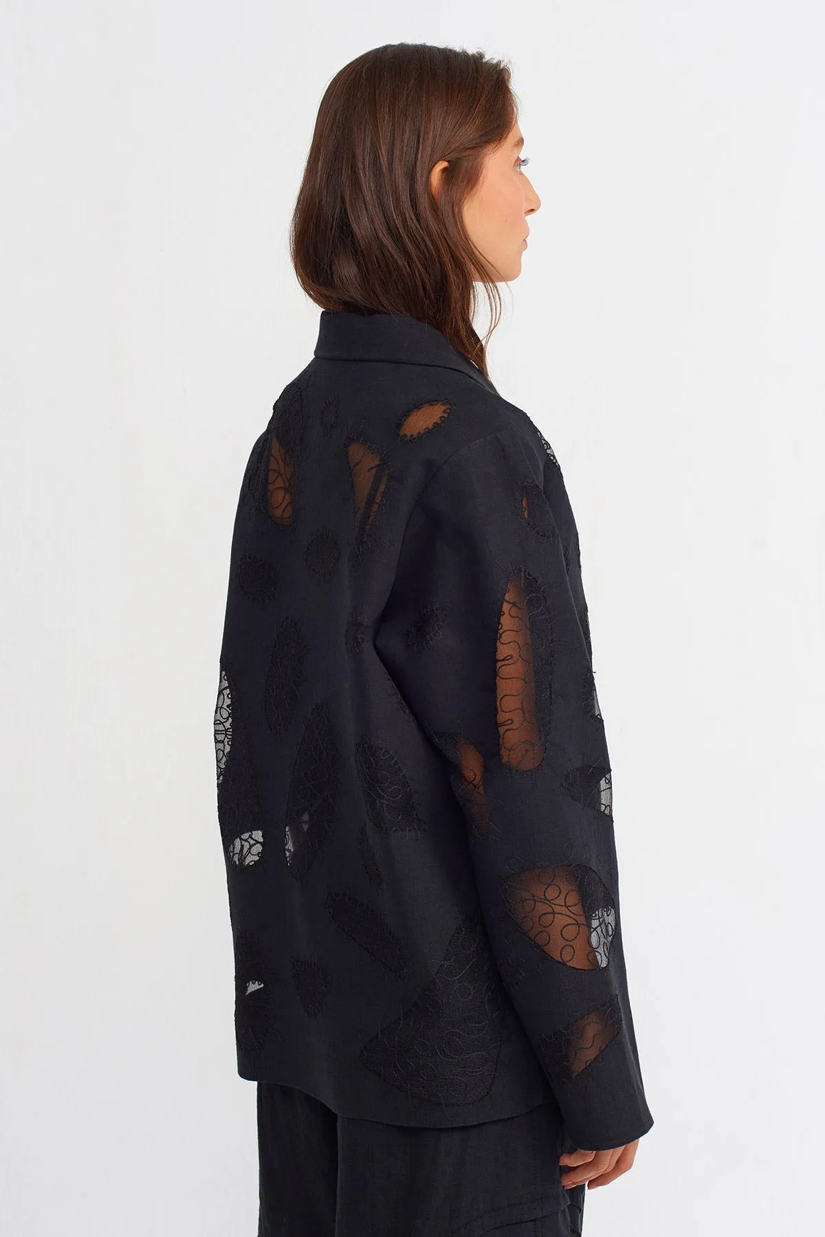 Nu Embroidered Detail Blazer Jacket Black