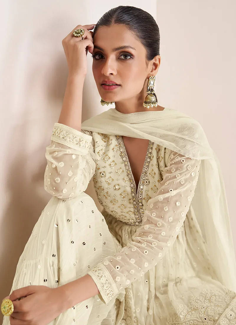 Off White Sequence Embroidery Gharara Style Suit