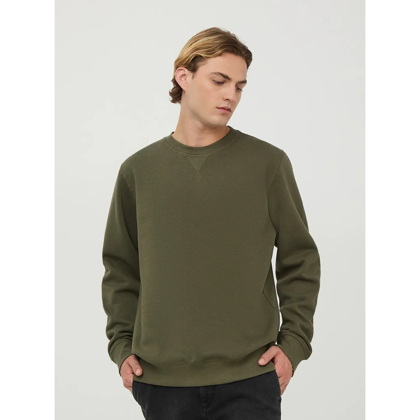 Olive Basic Regular Fit Sweatshirt