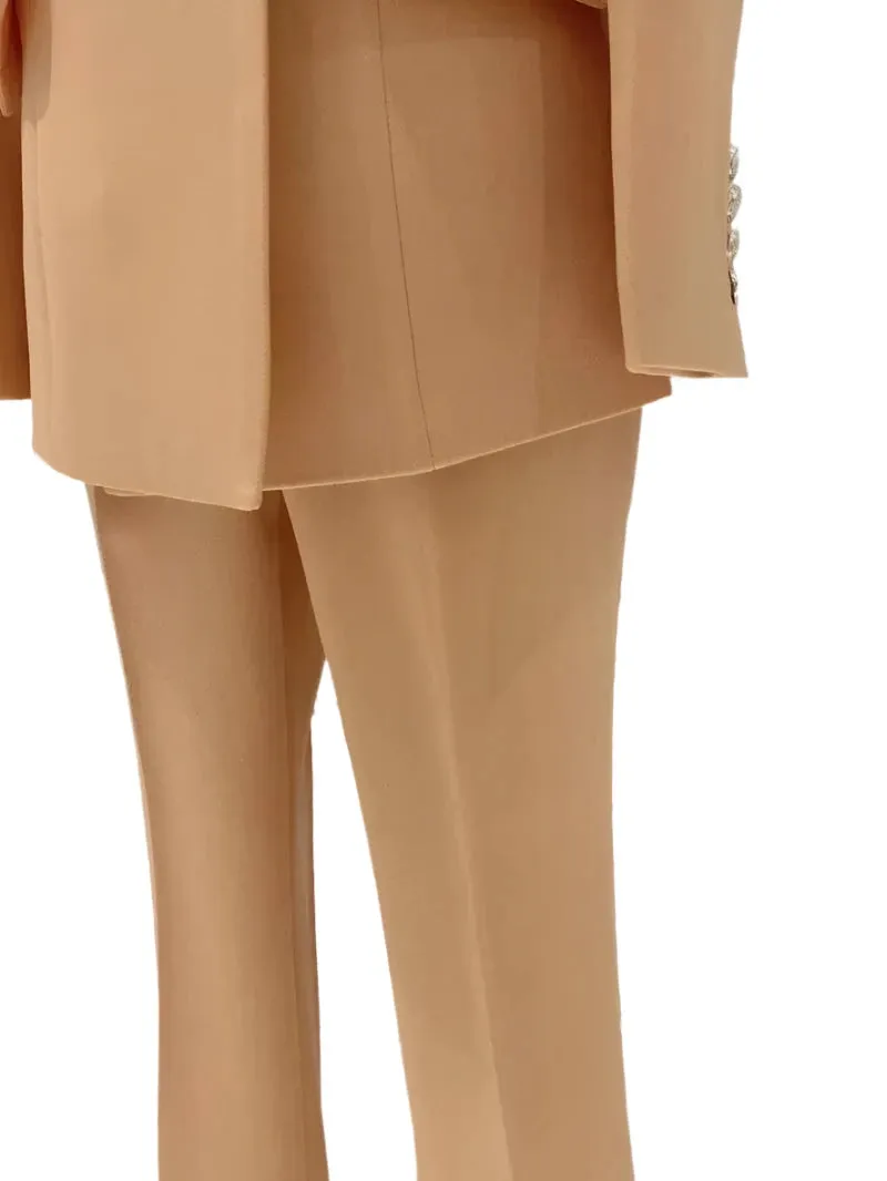 Orange Women Pant Suit - Double Breasted Trouser Suit