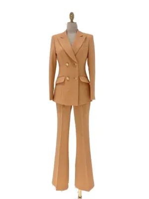 Orange Women Pant Suit - Double Breasted Trouser Suit