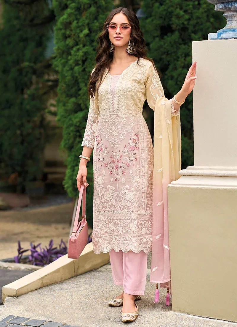 Pink Multi Sequence Embroidery Designer Pant Suit