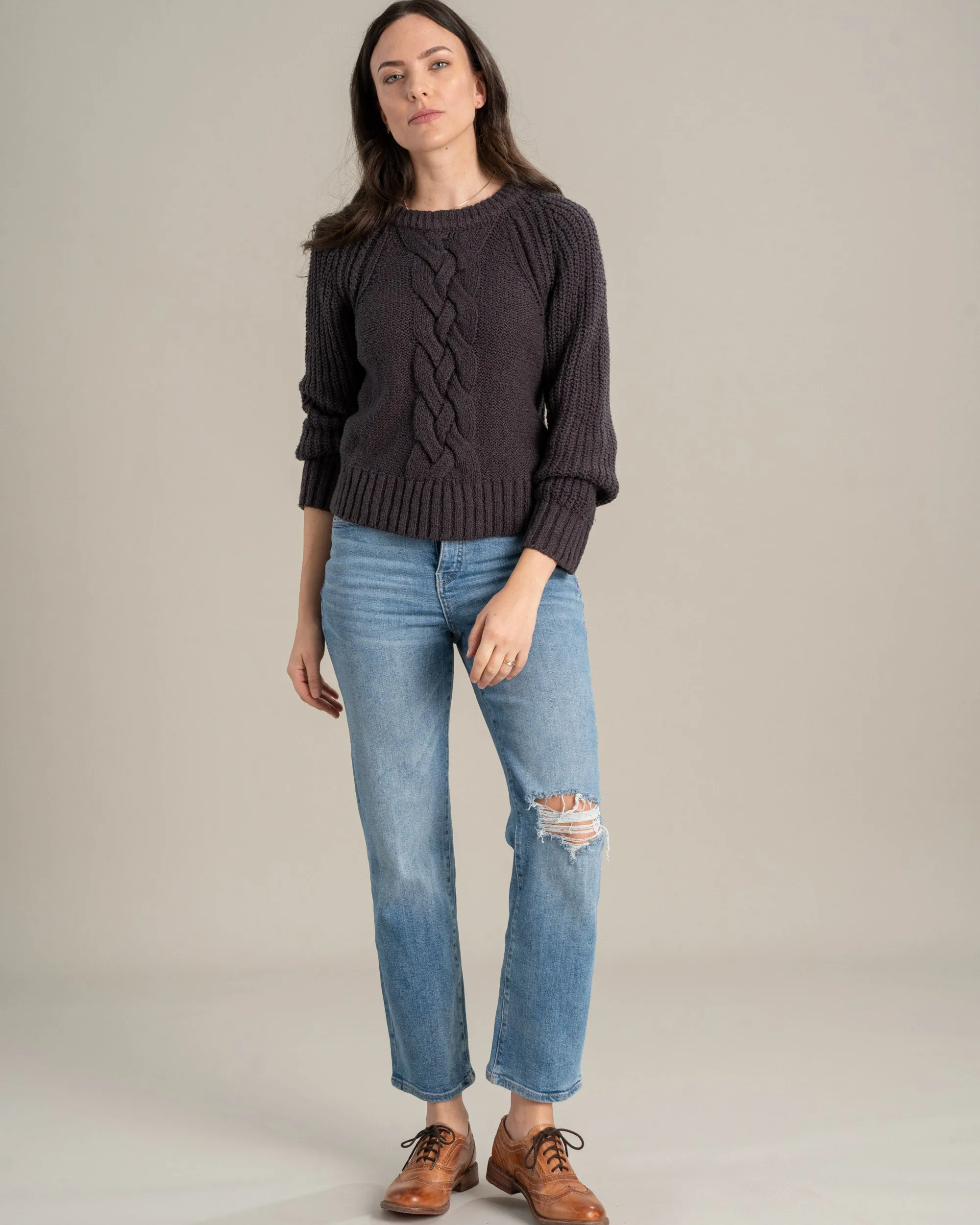 Recycled Cotton Cable Crew Sweater