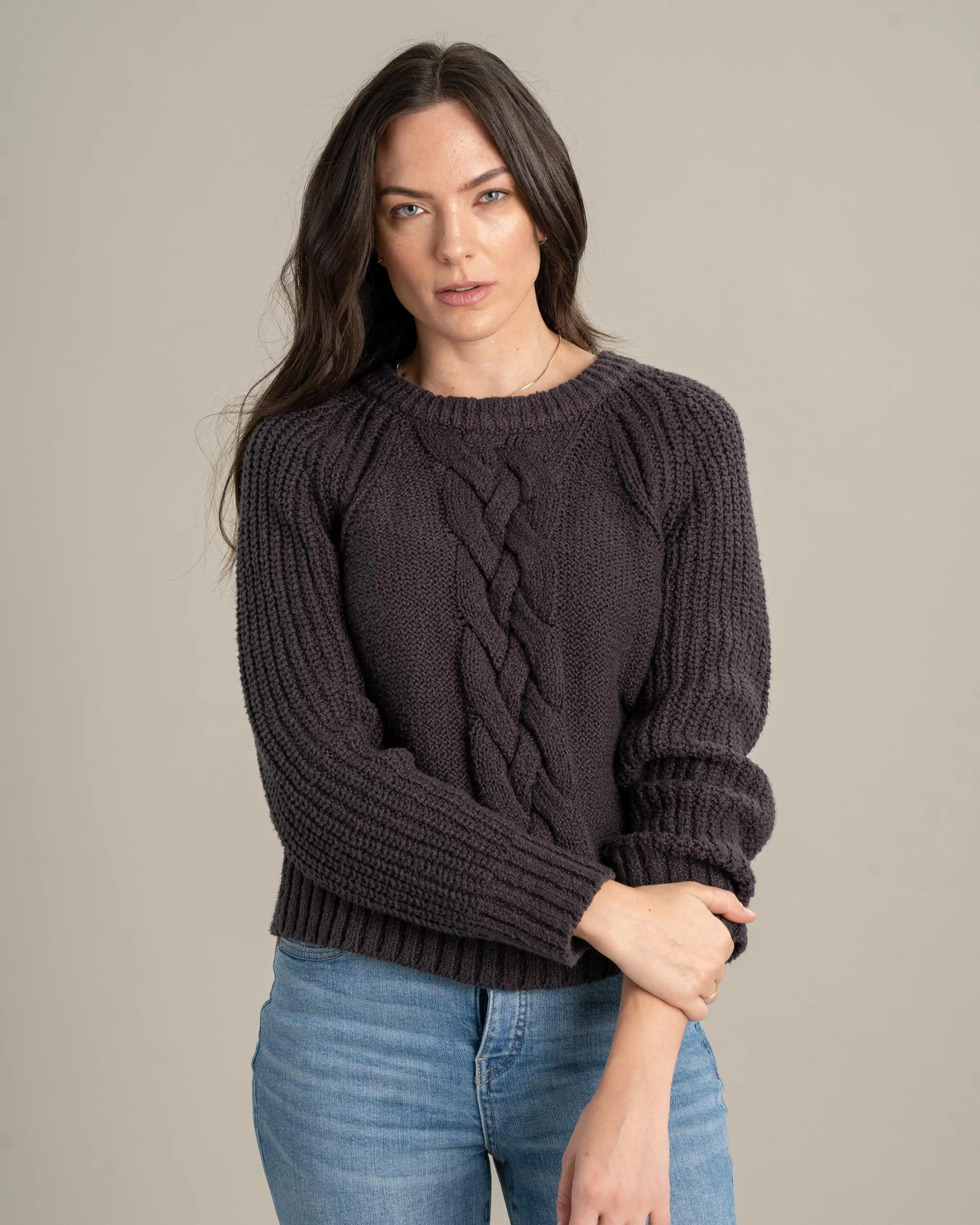 Recycled Cotton Cable Crew Sweater