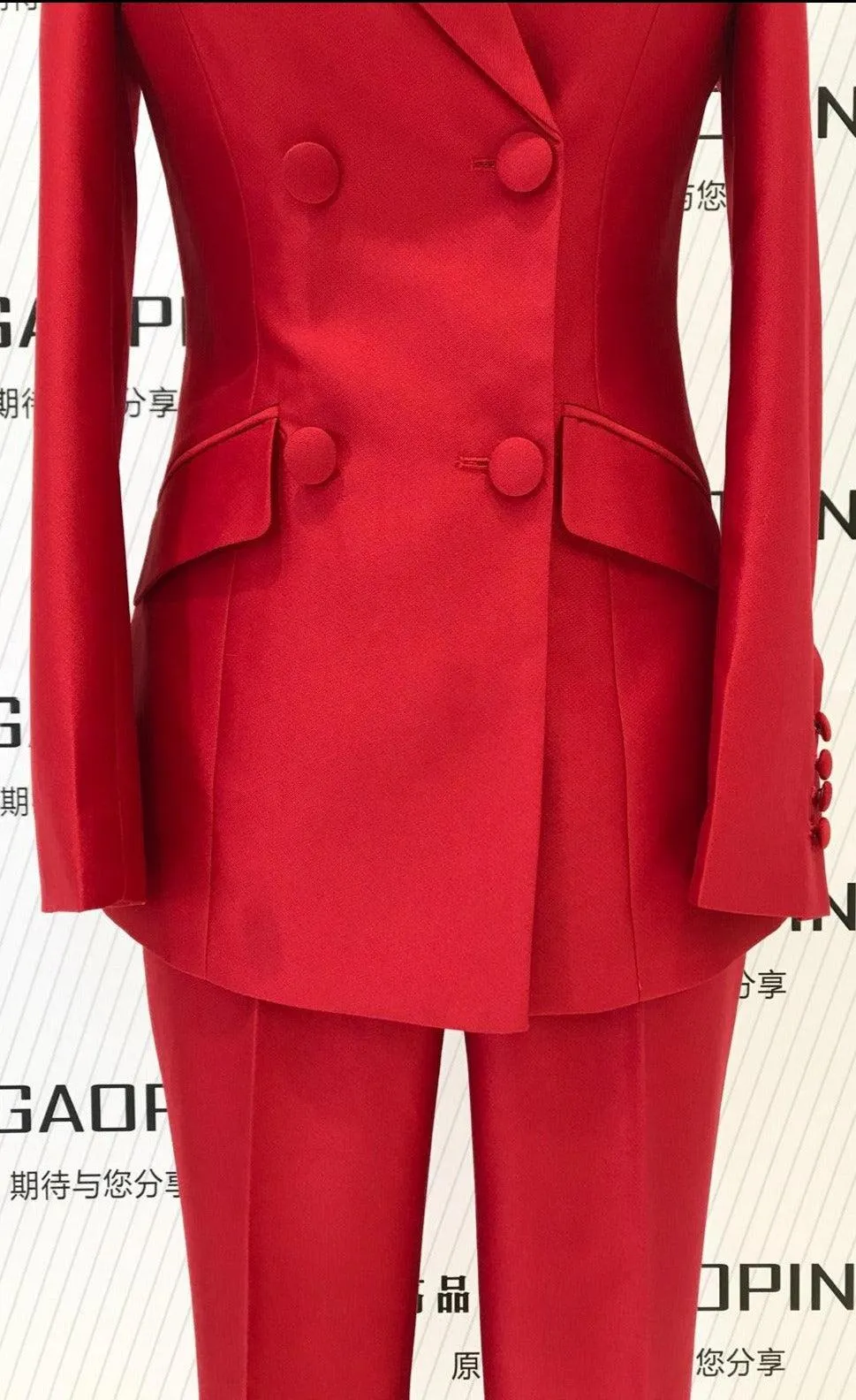 Red 2-Piece Double-Breasted Suit - Women Pant Suit