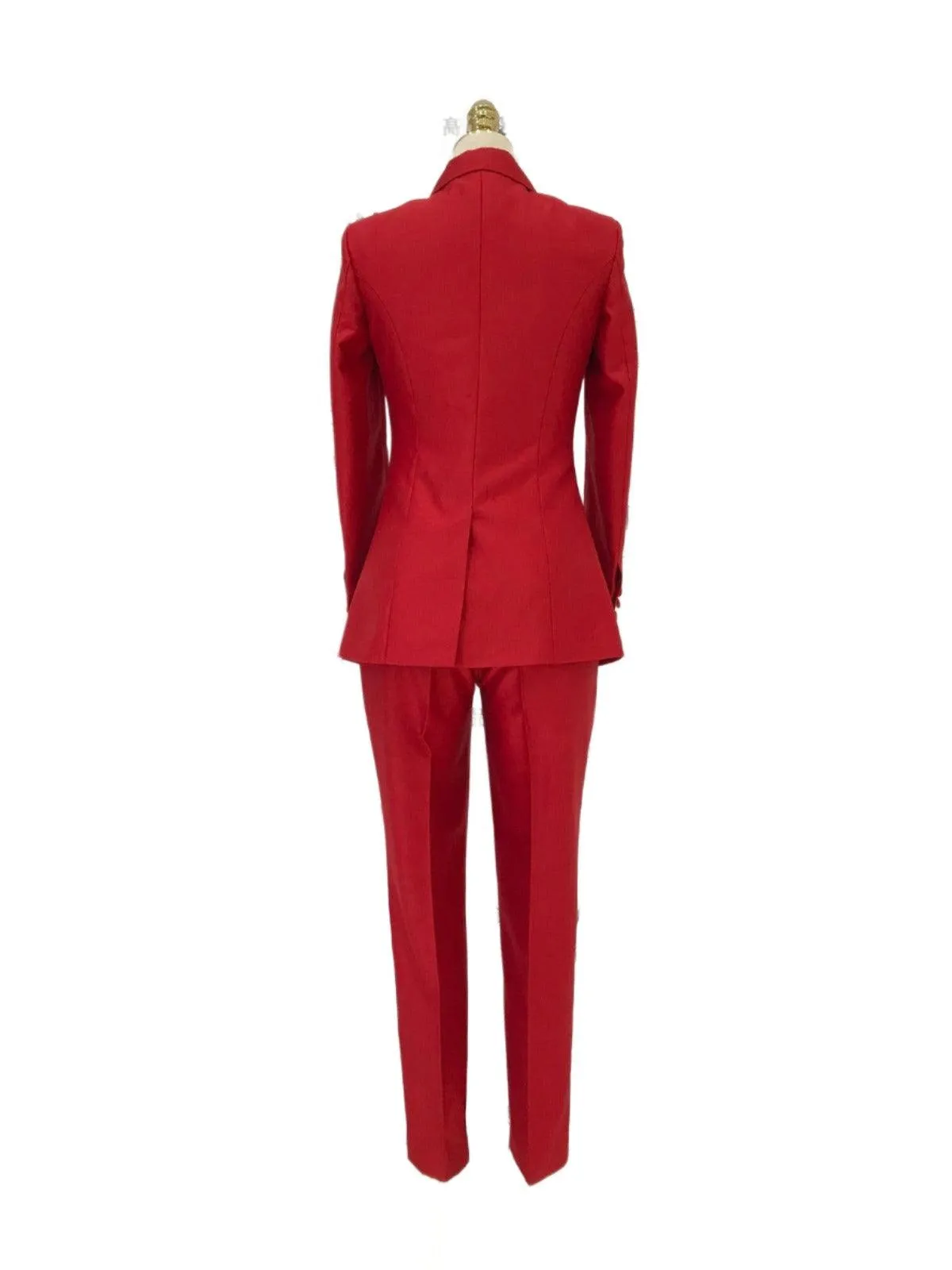 Red 2-Piece Double-Breasted Suit - Women Pant Suit