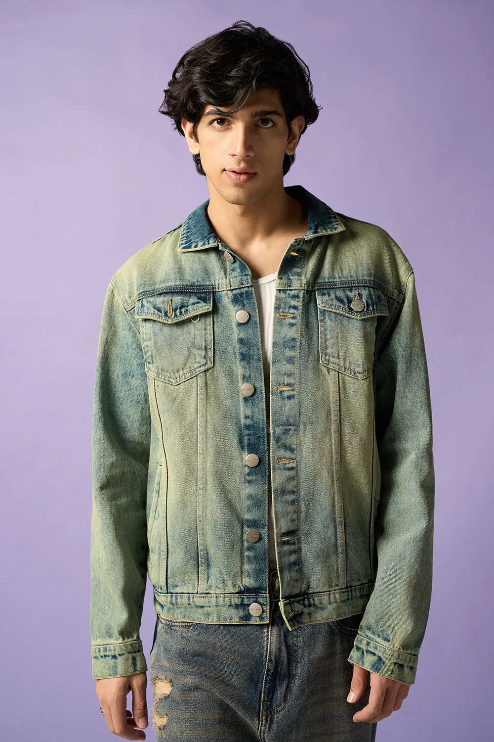 Retro Vibe Tie-Dye Men's Denim Trucker Jacket