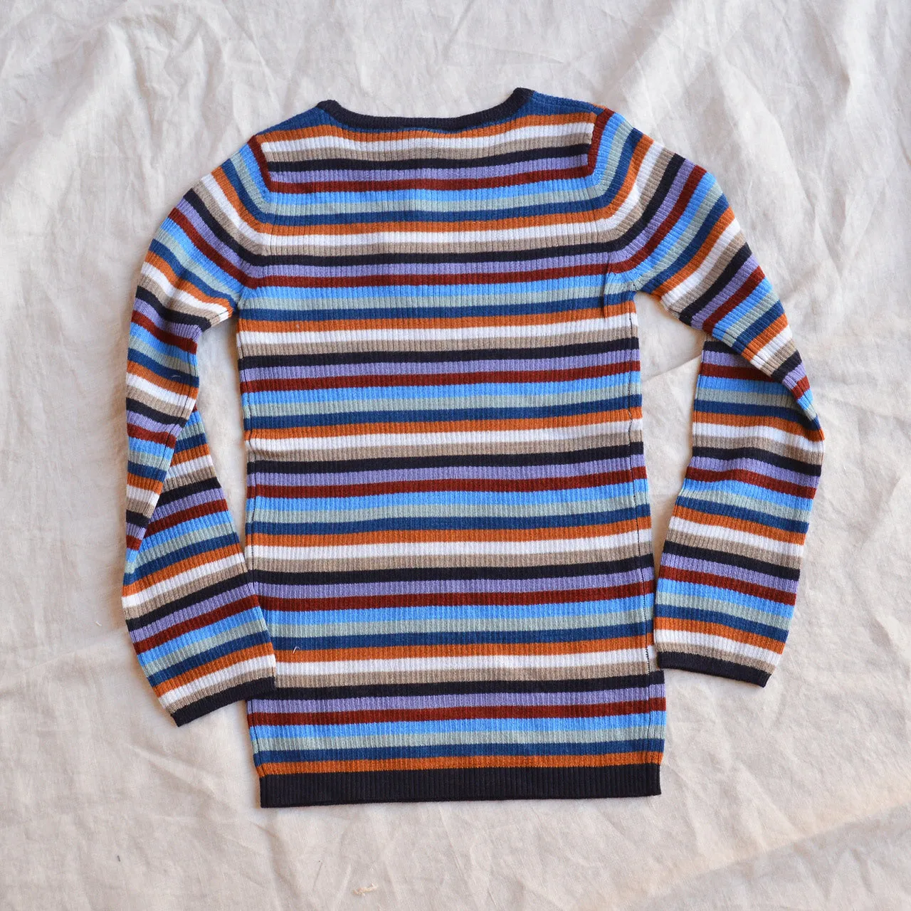 Rib Sweater Top - 100% Merino - Multi Stripes (2-12y )