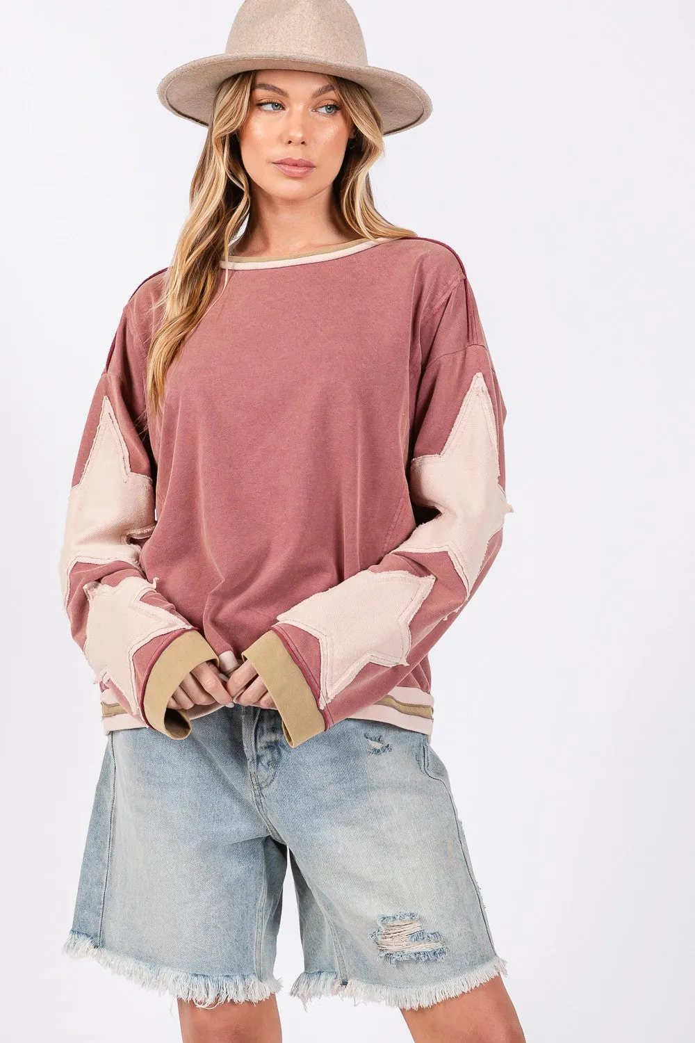 SAGE   FIG French Terry Star Applique Patch Sweatshirt