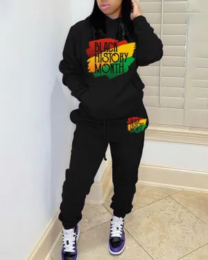 Stylish Black History Month Print Hoodie Women's Set