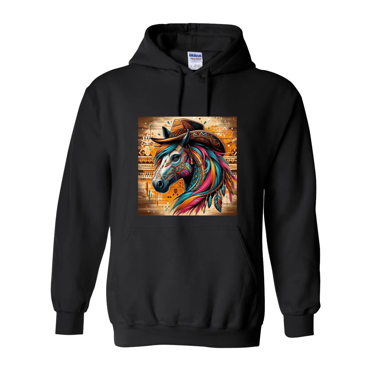 Tribal Horse Cowboy Gus Pull Over Front Pocket Hoodies