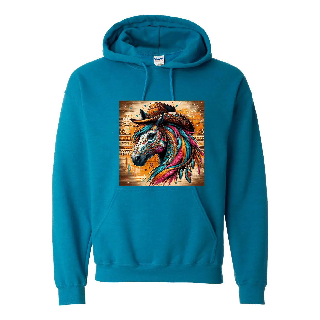 Tribal Horse Cowboy Gus Pull Over Front Pocket Hoodies