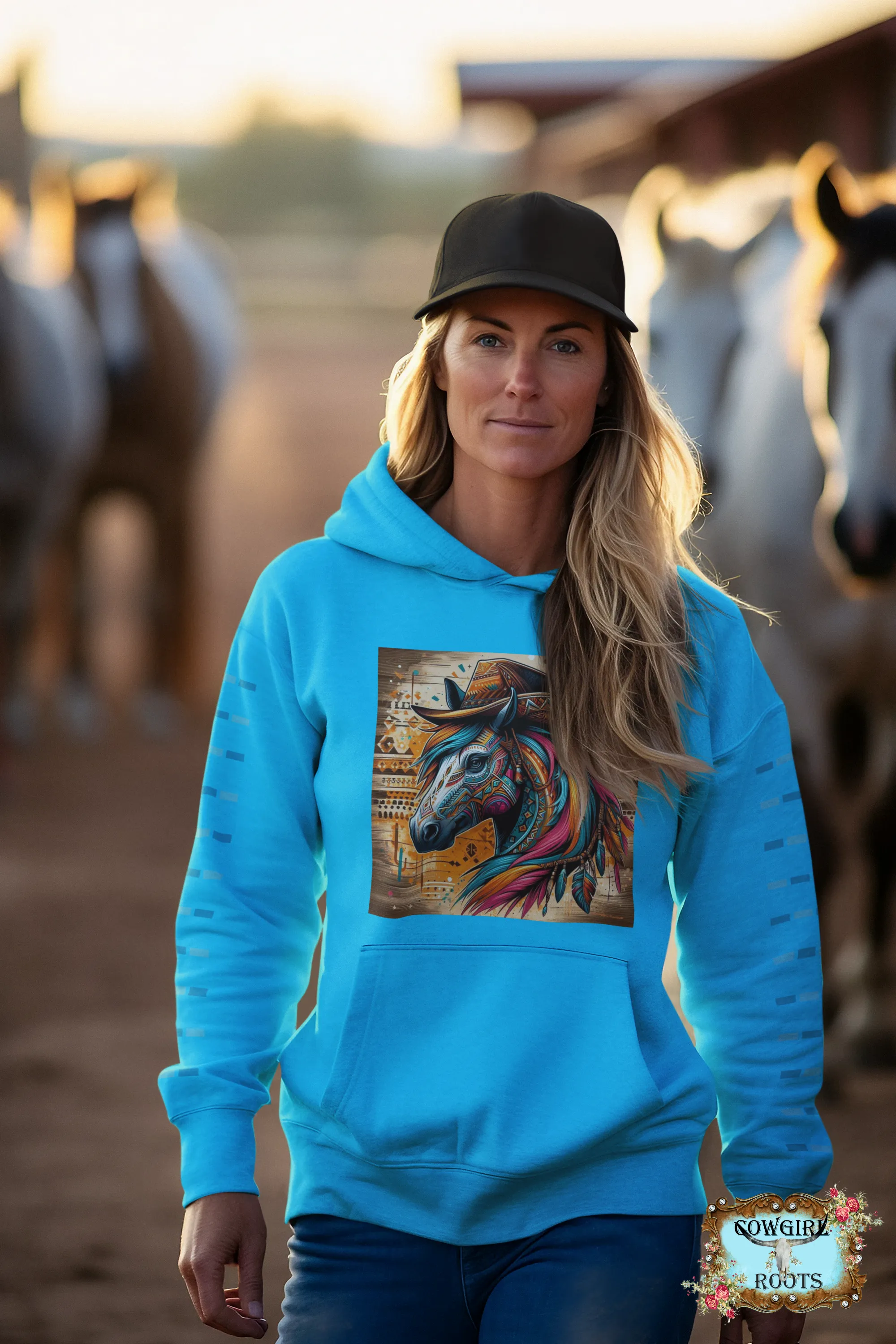 Tribal Horse Cowboy Gus Pull Over Front Pocket Hoodies