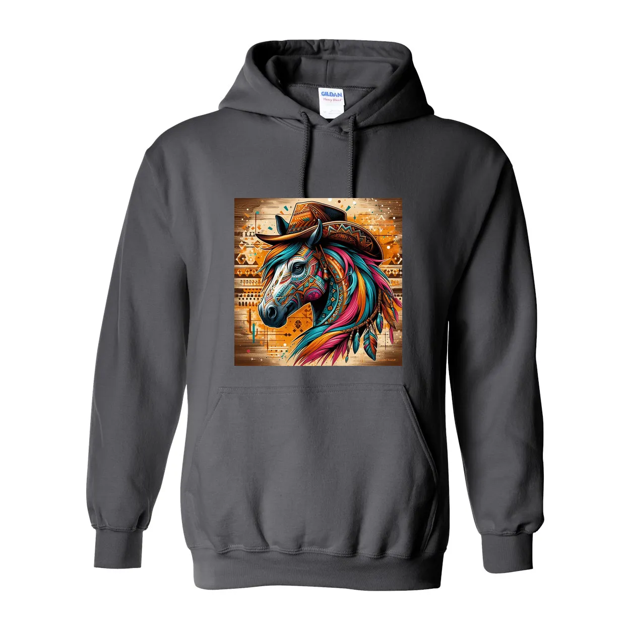 Tribal Horse Cowboy Gus Pull Over Front Pocket Hoodies