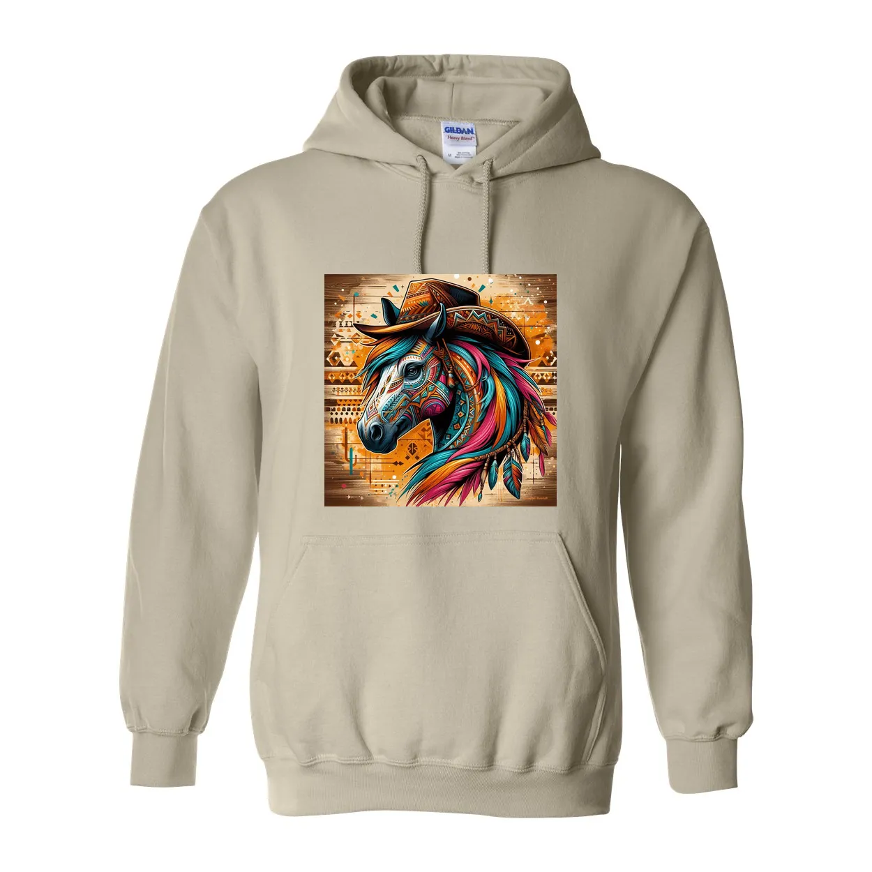 Tribal Horse Cowboy Gus Pull Over Front Pocket Hoodies